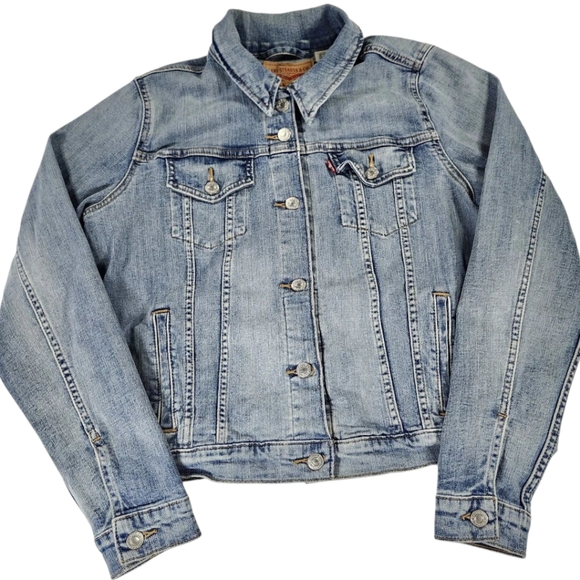 LEVI'S Trucker Denim Jacket Size LARGE  Blue Jean Denim Jacket Light Wash - Picture 1 of 5